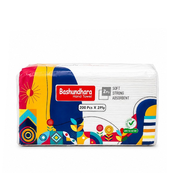 Bashundhara Tissue Hand Towel Tissue (White)-200pcs ×2 ply