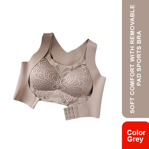 Soft Comfort with Removable Pad Sports Bra (Grey XL)