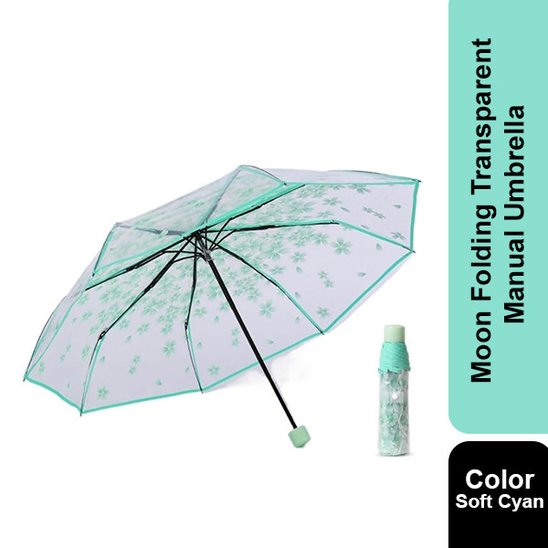 Moon Folding Transparent Manual Umbrella (Soft Cyan)