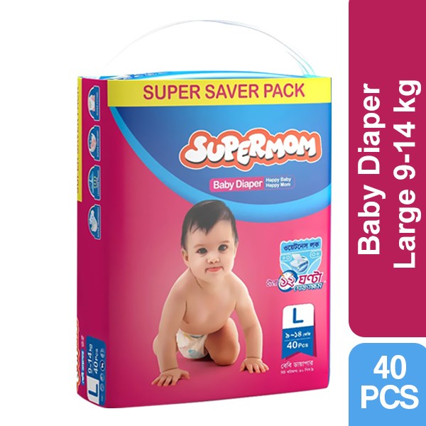 Supermom Baby Diaper Large 9-14 kg 40 Pcs