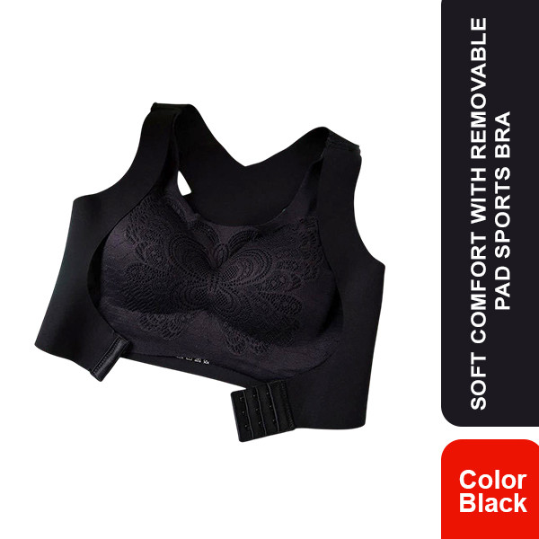 Soft Comfort with Removable Pad Sports Bra (Black XL)