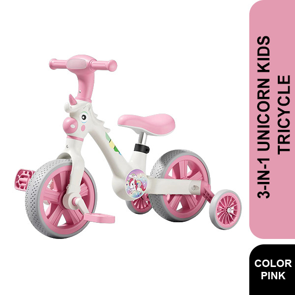 3-in-1 Unicorn Kids Tricycle (Pink)
