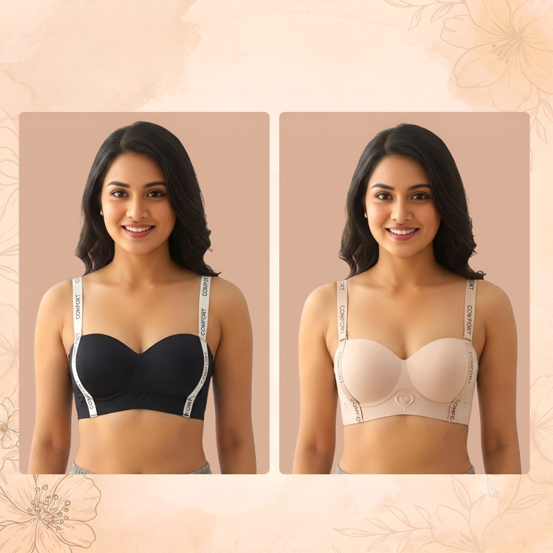 Comfort Premium Seamles Bra 2 Pcs(Black/Pink)S-32/34/36/38/40