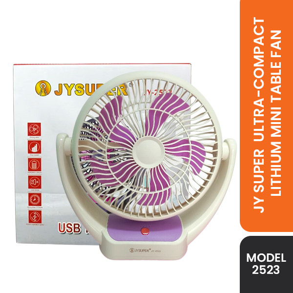 JY SUPER 2523 Ultra-Compact Lithium Mini Rechargeable USB Table Fan(purple)