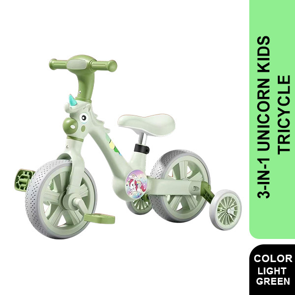 3-in-1 Unicorn Kids Tricycle(Light Green)