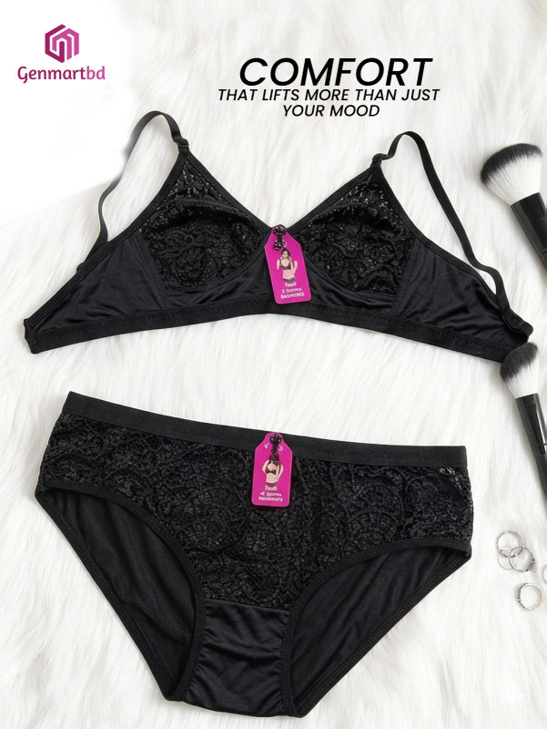 Infinity Bra & Panty Set Black & Off White Colour 2 Set