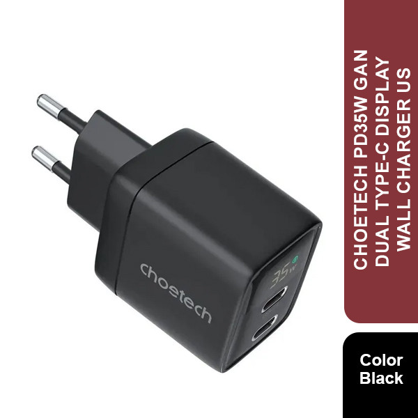Choetech PD35W GAN Dual type-C Display wall charger US black