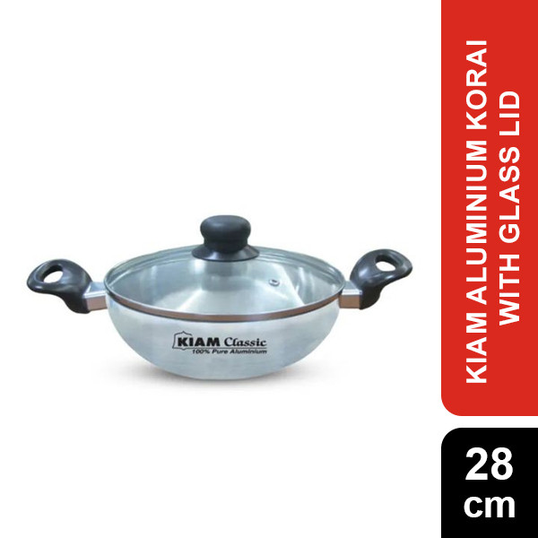 KIAM Aluminium Korai With Glass Lid 28 CM IB (Induction Bottom)