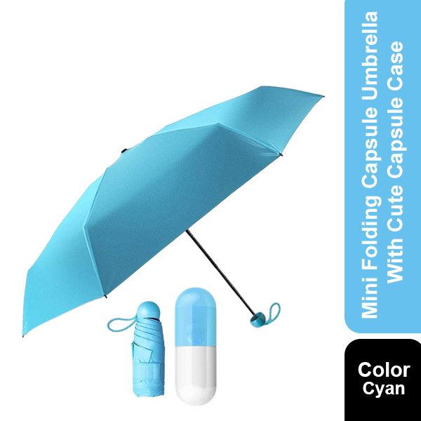 Mini Folding Capsule Umbrella With Cute Capsule Case-Cyan