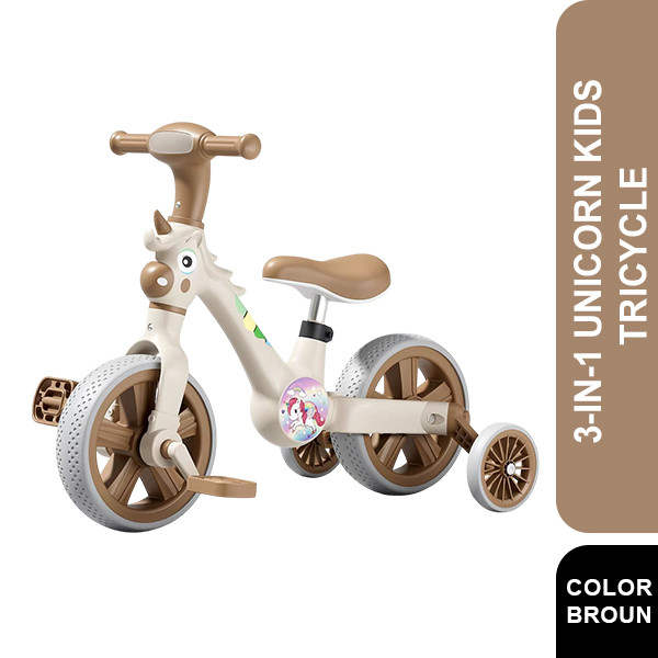 3-in-1 Unicorn Kids Tricycle(Light brown)