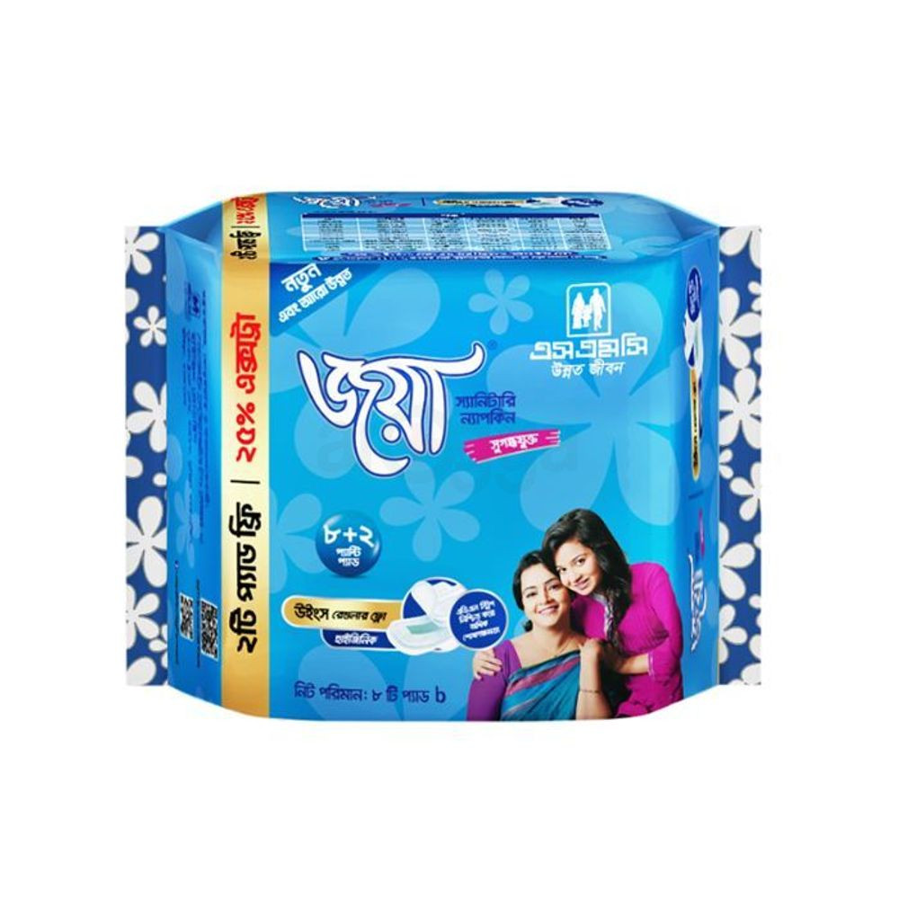 Joya Sanitary Napkin Wings Regular Flow 8+2 Pads Pack