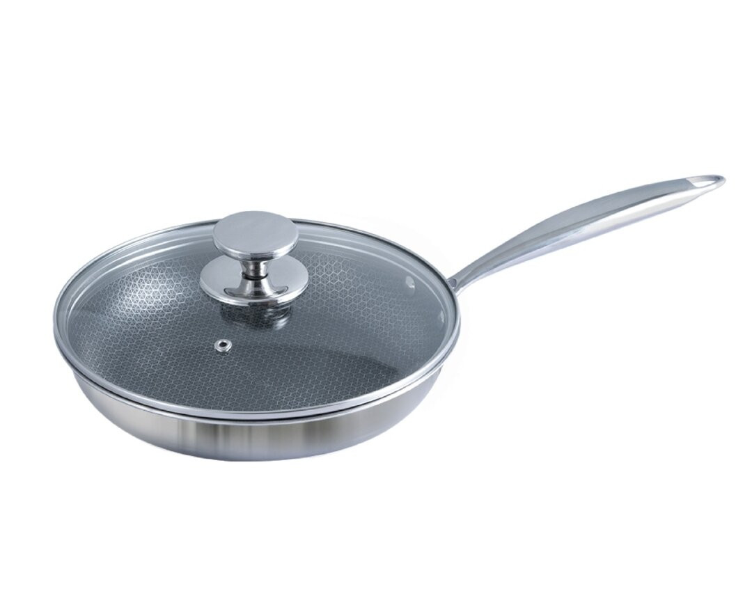 Kiam Tri Ply Honeycomb 24CM Stainless Steel Fry Pan With Lid INDUCTION BOTTOM