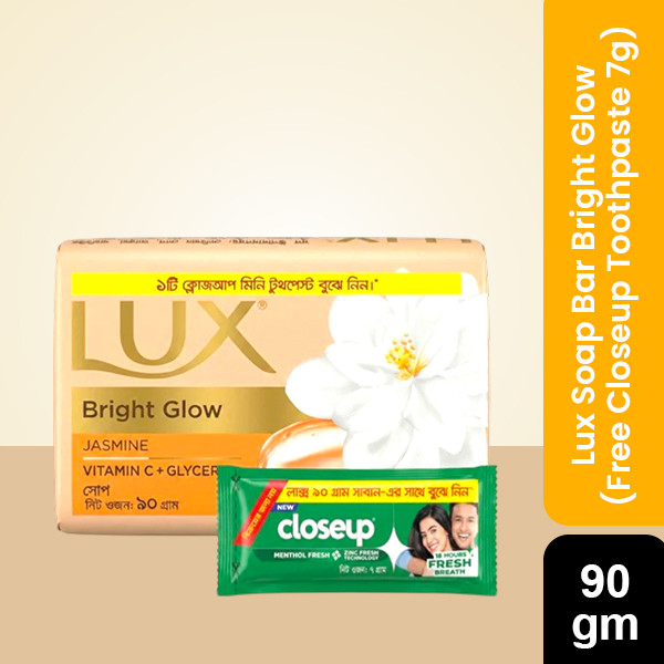 Lux Soap Bar Bright Glow 90g (Free Closeup Toothpaste 7g)