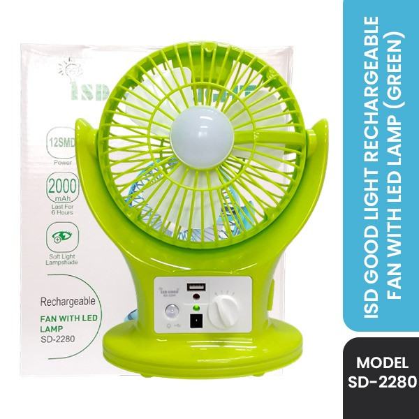 ISD Good Light Rechargeable Fan with LED Lamp SD-2280(Green)