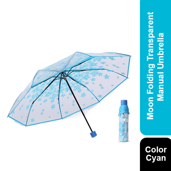 Moon Folding Transparent Manual Umbrella (Cyan)
