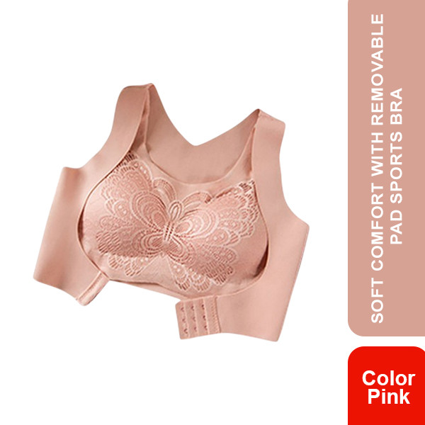 Soft Comfort with Removable Pad Sports Bra (Pink XL)
