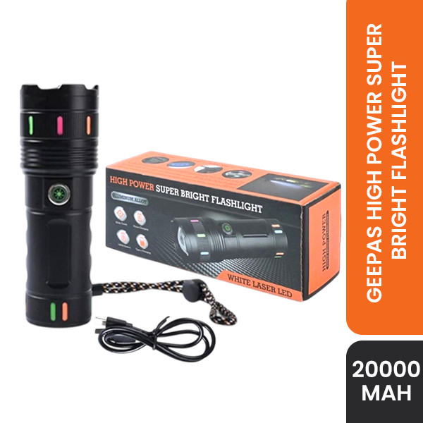 High Power Geepas Super Bright Flashlight-20000mah