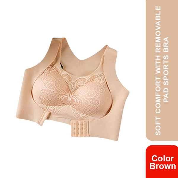 Soft Comfort with Removable Pad Sports Bra (Brown XL)