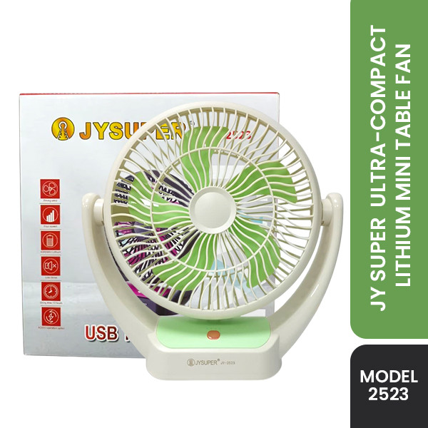 JY SUPER 2523 Ultra-Compact Lithium Mini Rechargeable USB Table Fan(Green)