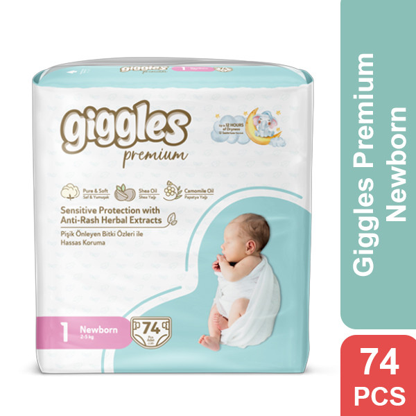 Giggles Premium Baby Diaper 1 Newborn 2-5 Kg 74 Pcs