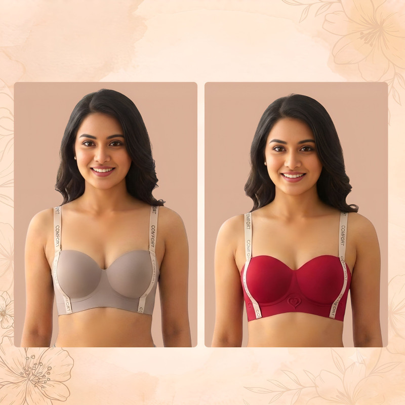 Comfort Premium Seamles Bra 2 Pcs(Red/Ash)S-32/34/36/38/40