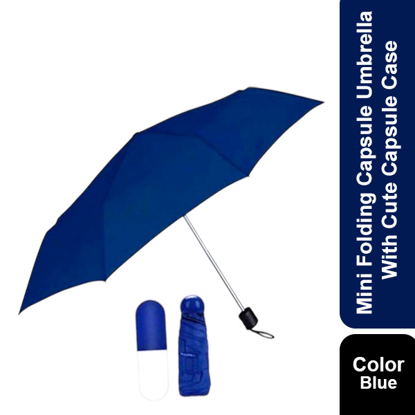Mini Folding Capsule Umbrella With Cute Capsule Case-Blue
